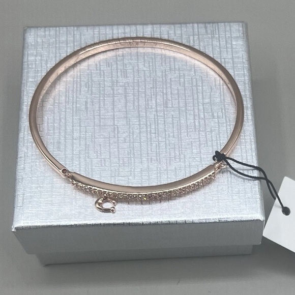 COACH Signature Pave C-Bar Bangle Bracelet In Rose Gold & Cubic Zirconia NEW - Picture 8 of 8